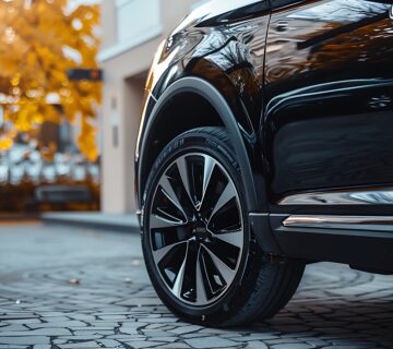 Modern black car on the street. Close-up