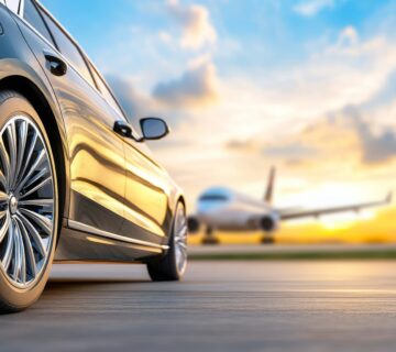 Luxury Airport Shuttle Service Black Car Airplane Sunset