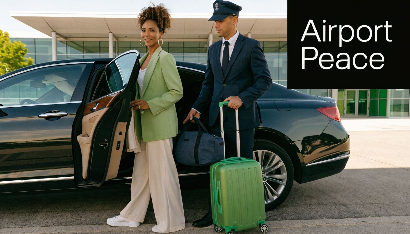 A professional chauffeur assists a woman with her luggage while she steps out of a luxury car.