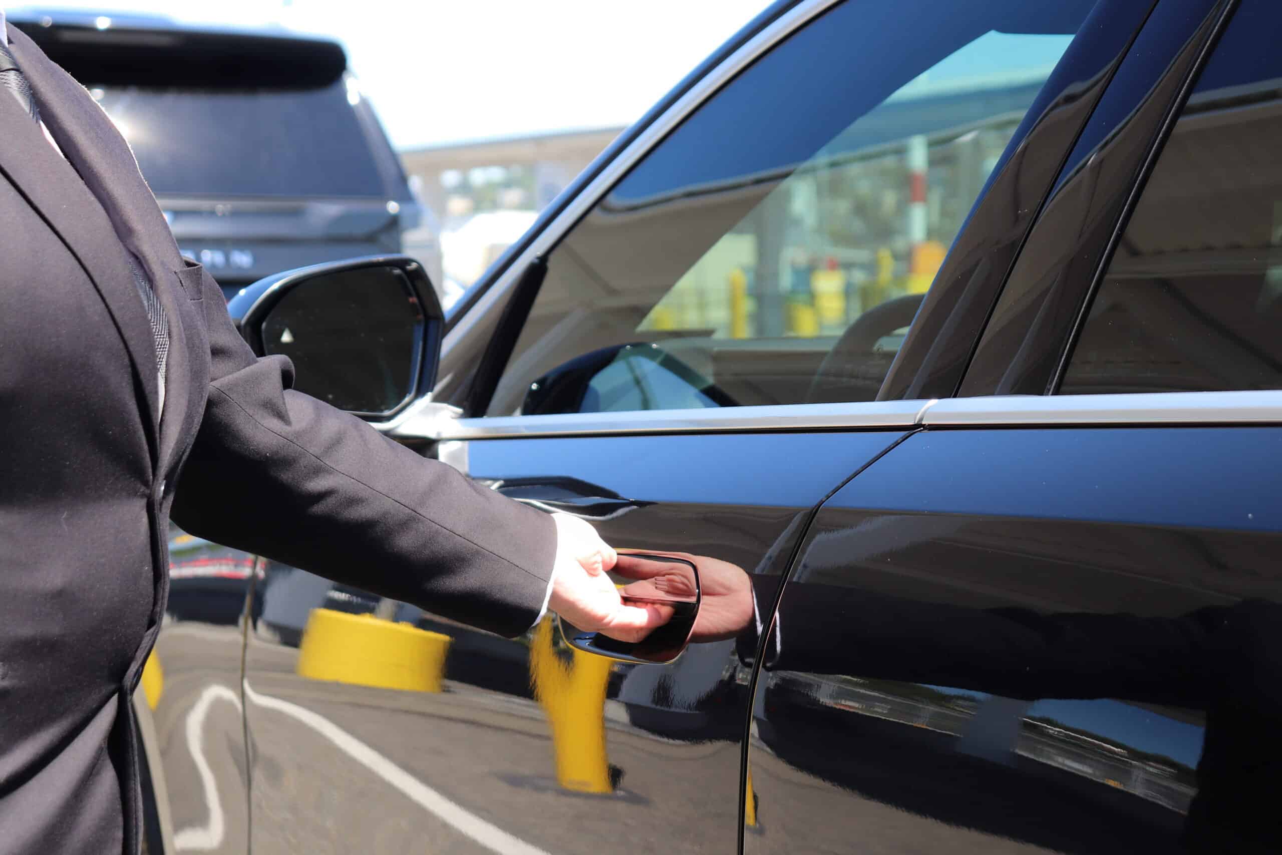Luxury black car interior on a SeaTac airport transfer