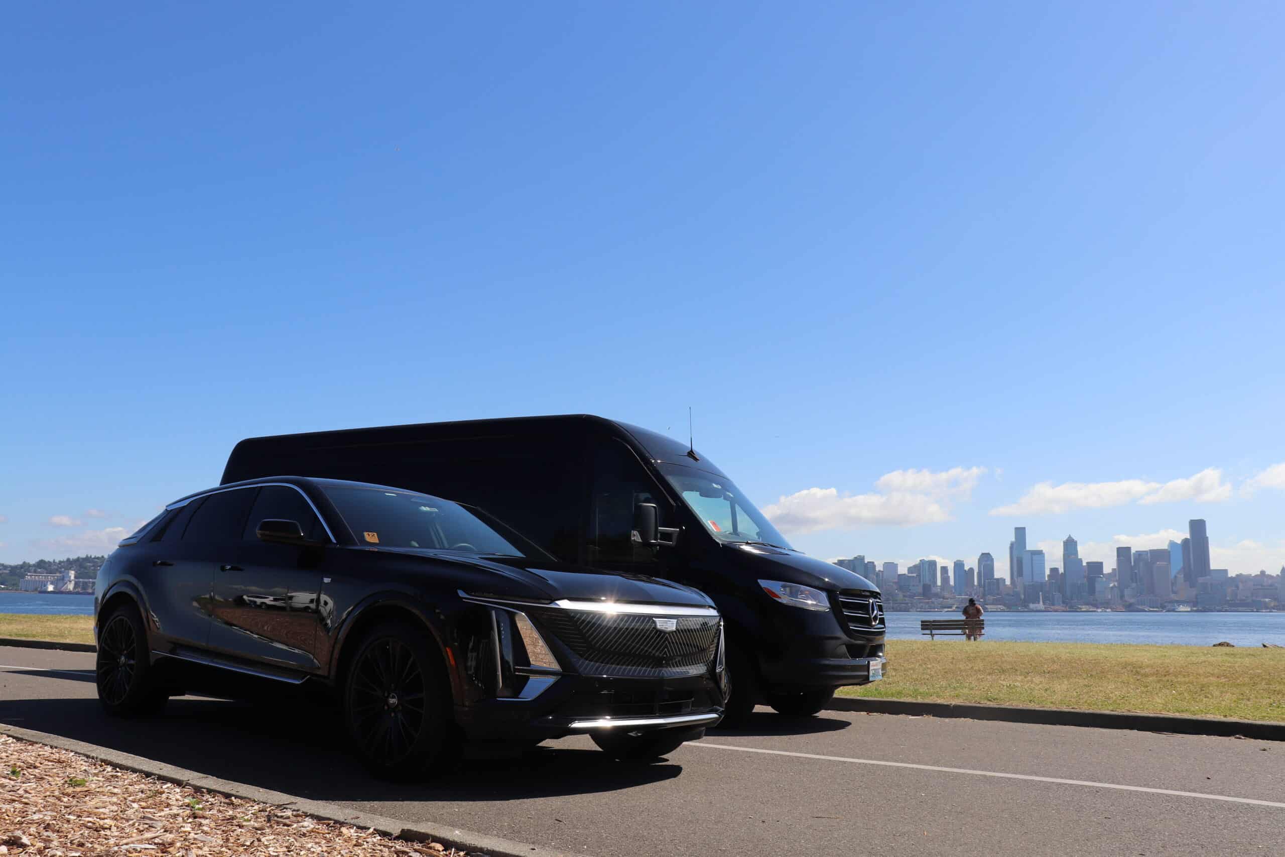 All Black Limo chauffeur greeting a client at SeaTac airport