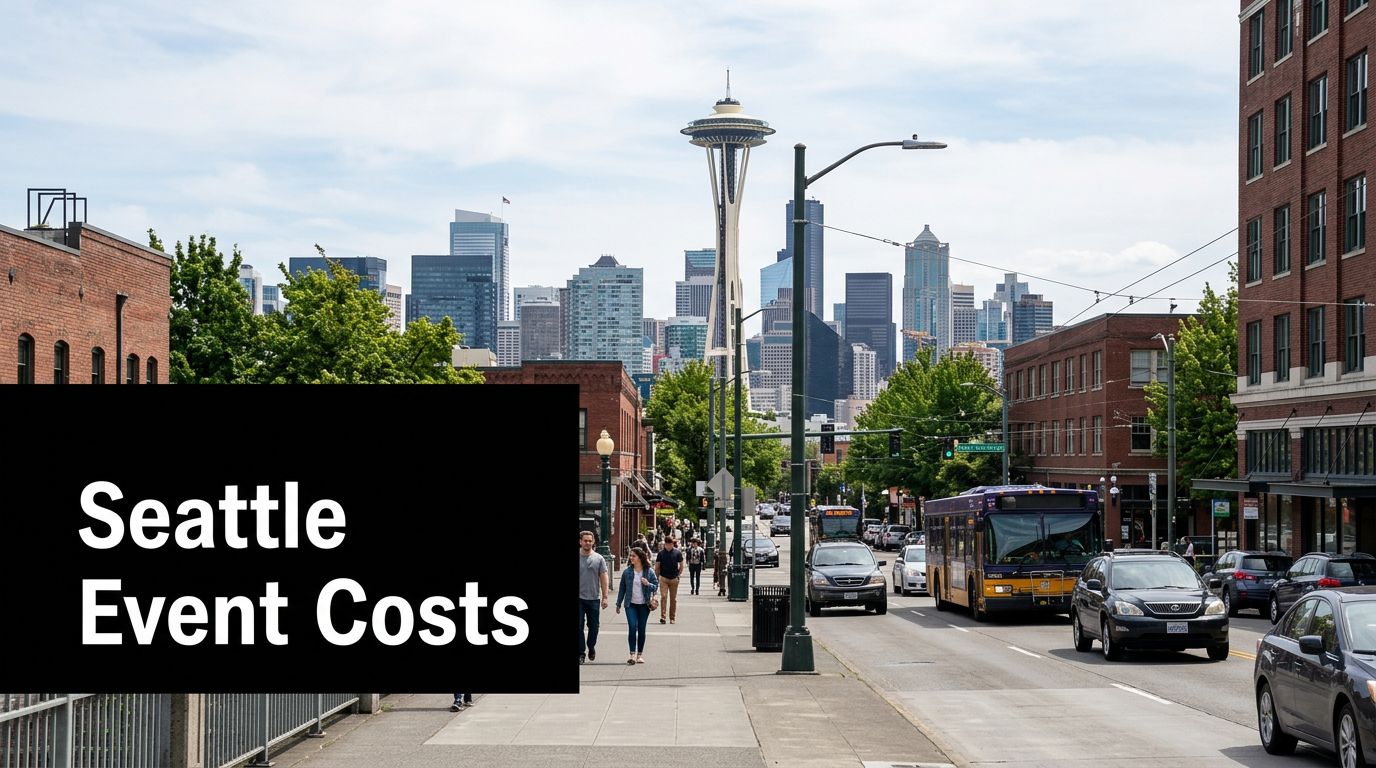 A view of the Seattle city skyline with the Space Needle and busy city street traffic.